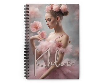 Caderno personalizado com bailarina em aquarela: Design personalizado de balé rosa - Caderno espiral