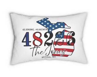 Cuscino con codice postale del Michigan, regalo personalizzato per inaugurazione della casa