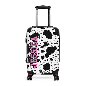 Personalized Cowhide Suitcases, Cow Print Luggage For Women, Cute Travel Luggage For Girls, Western Aesthetic Travel Bags, Cute Chic Rustic