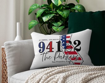 California Zip Code Pillow, Personalized Housewarming Gift