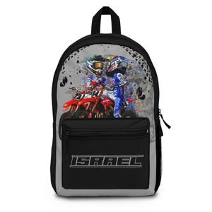 Sac à dos personnalisé pour motocross | Cartable pour garçons avec prénom personnalisé | Cartable pour la rentrée des classes pour garçons | sac à dos garçon | Nom de la moto sac à dos