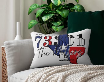 Texas Zip Code Pillow, Personalized Housewarming Gift