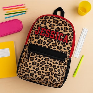 Leopard Back Pack, Custom Name Backpack for Girls, Cool Unique Bookbag for Tween, Bookbag For Teens, Leopard Print Back Pack