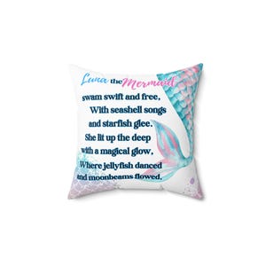 Personalized Mermaid Pillow, Custom Name Mermaid Square Pillow, Mermaid Pillow for Girls, Cute Mermaid Poem Pillow, Mermaid  Birthday Gift