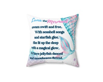 Personalized Mermaid Pillow: Custom Name & Poem, Girls Room Decor