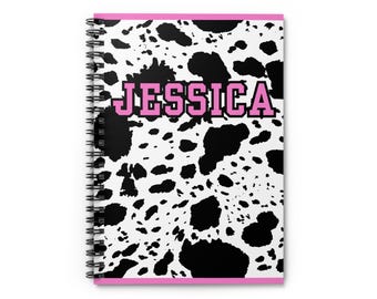 Personalized Black and Pink Cow Print Notebook, Trendy Journal for Girls