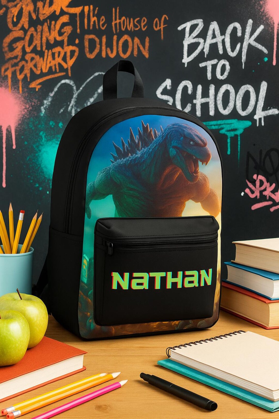 Custom Godzilla Backpack Personalized Godzilla Backpack | Custom Name Boys Bookbag - Etsy