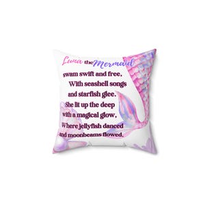 Personalized Mermaid Pillow, Custom Name Mermaid Square Pillow, Mermaid Pillow for Girls, Cute Mermaid Poem Pillow, Mermaid  Birthday Gift