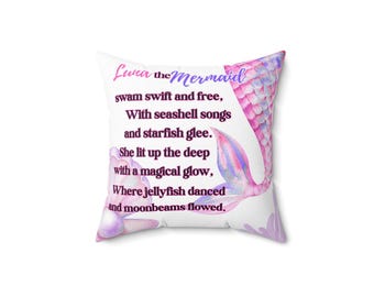 Personalized Mermaid Pillow: Custom Name & Poem, Girls Room Decor