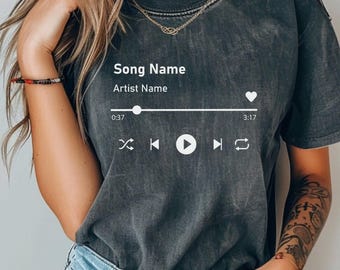 Camiseta personalizada con nombre de canción y colores cómodos, camiseta personalizada con nombre de artista, regalo de cumpleaños, camiseta personalizada con nombre de canción, camiseta de canción favorita, canción favorita
