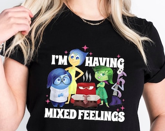 I'm Having Mixed Feelings T-Shirt, Fun Cartoon Characters Graphic Tee, Emotional Expressions Shirt, Cute Personalized Gift, Casual Wear