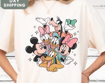 Funny Mickey Minnie Donald Goofy Pluto Daisy Shirt, Retro Disney Character Tee, Group Vacation Shirt for Women, Gift for Disney Lover