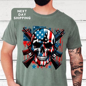 USA Military American Flag Black Skull Patriotic Men&#39;s Apparel T-Shirt, USA Men Patriotic American TShirt, American Skull Shirt, 4th of July
