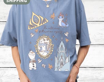 Frozen Inspired Graphic T-Shirt with Elsa Olaf Bruni and Castle Winter Princess Disney Movie Outfit Gift for Fans and Park Trips