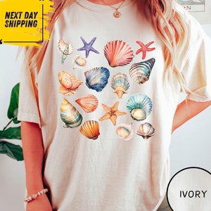 Comfort Colors® Vintage Seashells Tshirt,Comfort Colors Cotton Cottagecore Aesthetic Shirt Nautical Tee Ocean Swimsuit,Sea Life Tee