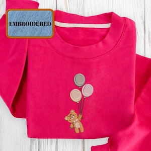 Embroidered Teddy Bear Balloons Sweatshirt, One Embroidered Sweater With Teddy Bear Sweatshirt, Teddy Bear T-Shirt, Teddy Bear, Bear Tee