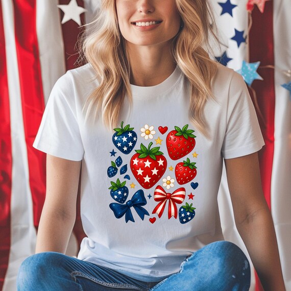 Coquette 4th of July Shirt, Strawberry Bow Tee, Patriotic