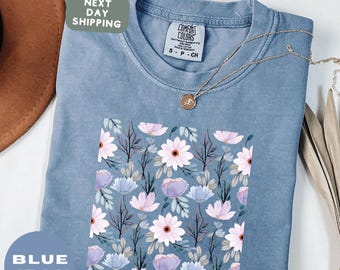 Comfort Colors® Blue Flower Bouquet Shirt, Flower Lover Shirt, Retro Floral Shirt, Flower Shirt, Plant Ladies Shirt, Gift for Nature Lover