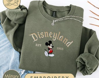 Embroidered Disneyland EST 1955 Sweatshirt Mickey Mouse Vintage Crewneck Comfort Colors Black Pullover Cozy Disney Fan Gift