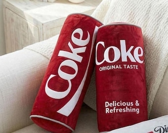 Cojín de felpa con diseño de Coca-Cola Light y detalles en rojo: Cojín cilíndrico de terciopelo, diseño icónico de refresco / Terciopelo de lujo, soporte suave / 8 x 17 pulgadas