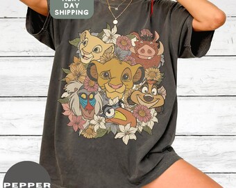 Lion King Floral Graphic Tee with Simba and Friends, Disney Character Design, Unisex Oversized Shirt, Perfect Gift for Disney Fans