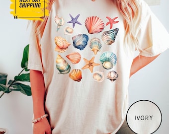 Comfort Colors® Vintage Seashells Tshirt,Comfort Colors Cotton Cottagecore Aesthetic Shirt Nautical Tee Ocean Swimsuit,Sea Life Tee