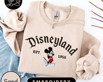Magicalland Embroidered Sweatshirt EST 1955 Mouse Mouse Crewneck Comfort Colors Military Green Pullover Vintage Magical Fan Gift Outfit