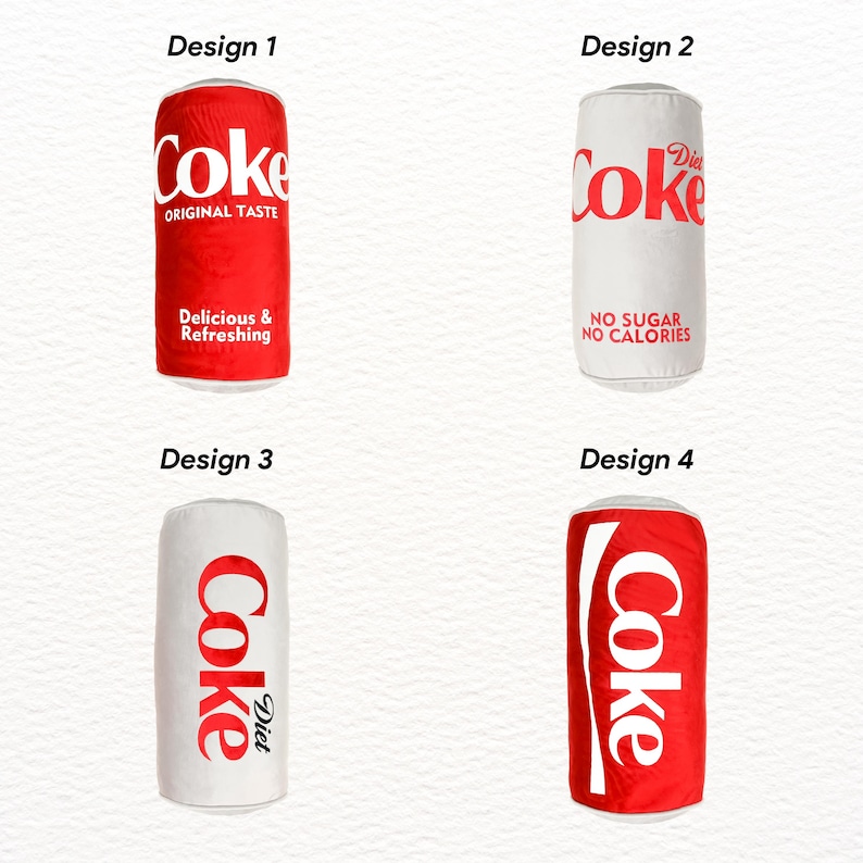 a group of different types of coke cans