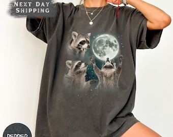 Vintage Raccoons Howling At The Moon Comfort Colors® Shirt, Three Raccoons Vintage Graphic T-shirts, Retro Raccoon Moon Tee, Raccoon Lovers