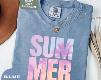 Summer Comfort Colors Shirt, Trendy Summer Vibes Graphic Tee, Beach Vacation T-Shirt, Retro Sun and Sand Shirt, Cute Summer Shirt for Her