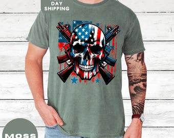 USA Military American Flag Black Skull Patriotic Men's Apparel T-Shirt, USA Men Patriotic American TShirt, American Skull Shirt, 4th of July