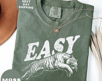 Easy Tiger Shirt, Retro Boho Tee, Unisex Trendy Aesthetic Comfort Colors Shirt, Oversized Graphic Tee, Hippie Clothes, Indie Shirt