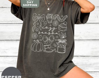 Cozy Fall Vibes Shirt Comfort Colors | Autumn Aesthetic T-Shirt for Women | Cute Pumpkin Spice Gift | Soft Fall Season Outfit Tee