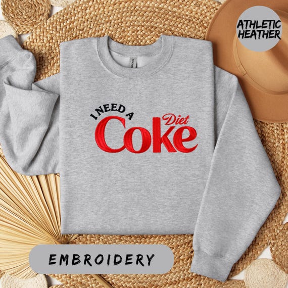 Embroidered I Need A Diet Coke Sweatshirt Comfort Colors Sand Crewneck Funny Soda Graphic Pullover Cozy Winter Outfit Beverage Gift