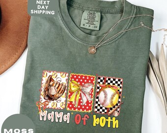 Mama Of Both Baseball Mom Shirt: Unique Bow And Glove Design, Soft Cotton Fabric (Comfort Colors, Relaxed Fit, Custom Sportswear)