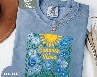 Floral Summer Vibes Comfort Colors Shirt, Retro Sunflower Graphic Tee, Trendy Boho Summer Shirt, Vintage Flower Shirt, Cute Summer Gift Tee