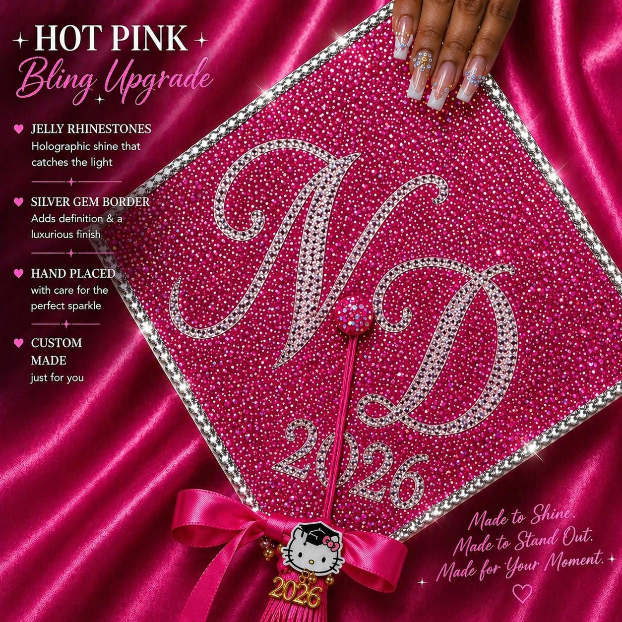 Custom Graduation Cap Topper | Initials, Year, Jelly Rhinestones ...