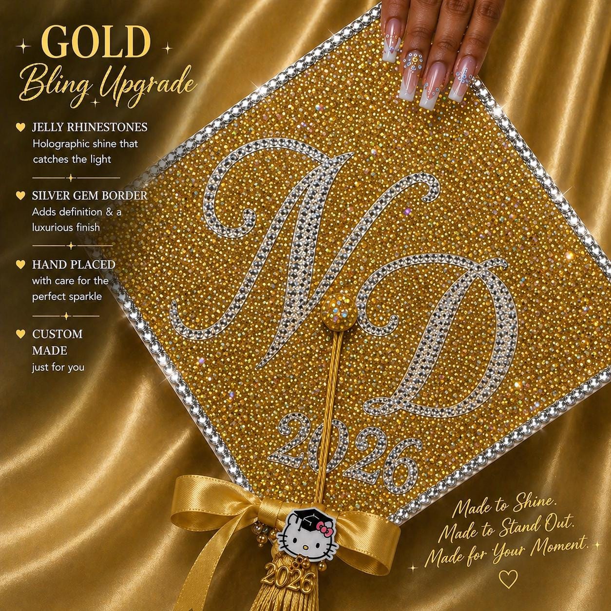 Custom Graduation Cap Topper | Initials, Year, Jelly Rhinestones ...