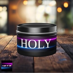 Holy Coconut Soy Wax Tin Candle | Home Fragrance | Aromatherapy | Self-Care | Scented Black Tin Candle | 4 oz or 8 oz | Religious Gifts
