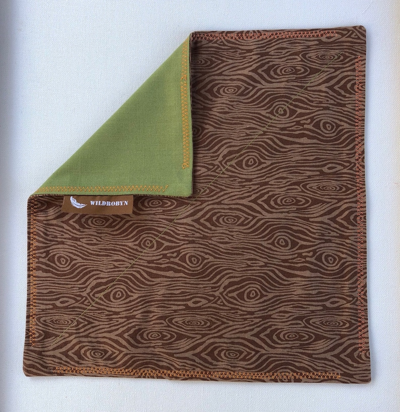EDC Handkerchief Hank Handmade ~ Brown Tree Wood Grain 12 x 12 Stocking stuffer Prepper