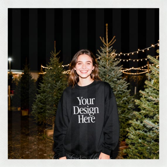 Gildan 18000 Black Christmas Mockup, Trendy Oversized Sweatshirt Mockup Holiday, Pinterest Aesthetic Influencer Mockup, Streetwear Mockup
