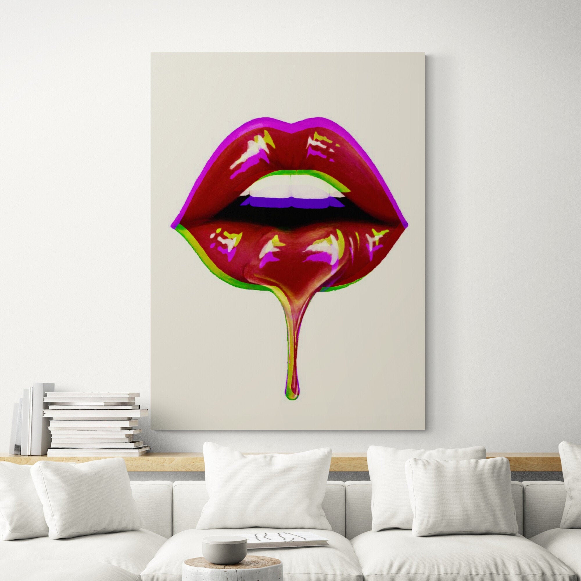 Red Lips Wall Art Original Canvas Art Painting Fashion | Etsy