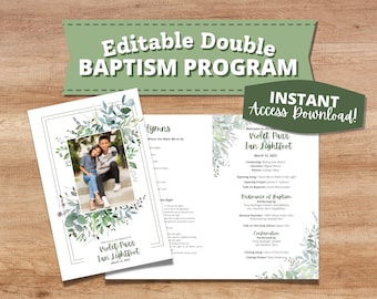 Double LDS Baptism Program Twins | Joint Dual Latter Day Saint Baptism Program Template Editable