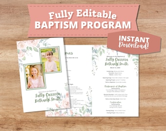 Double Baptism Program for LDS Girls | Dual Twin Baptism Printable Program for Two Kids | Pink Floral Joint Baptism Program Editable