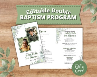 Printable Double Baptism Program LDS |  Joint or Dual Mormon Baptism Program | Twin Baptism | Church of Jesus Christ of Latter-Day Saints