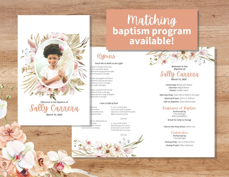 LDS Baptism Invitation Girl Instant Download Vintage Boho Peach Watercolor Floral Editable 5x7 Canva Template Church of Jesus Christ image 7