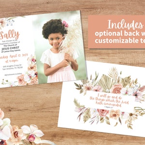 LDS Baptism Invitation Girl Instant Download Vintage Boho Peach Watercolor Floral Editable 5x7 Canva Template Church of Jesus Christ image 3