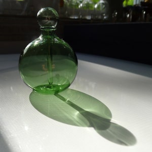 Transparent Green Glass Perfume Bottle with Stopper Hand Blown by Jenn Goodale