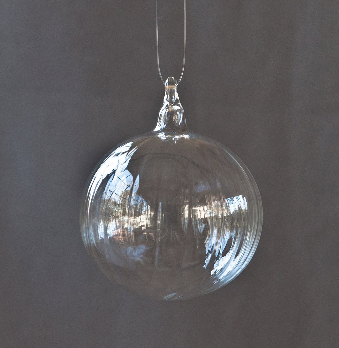 Small Clear Ribbed Glass Ornament Hand Blown by Jenn Goodale Etsy