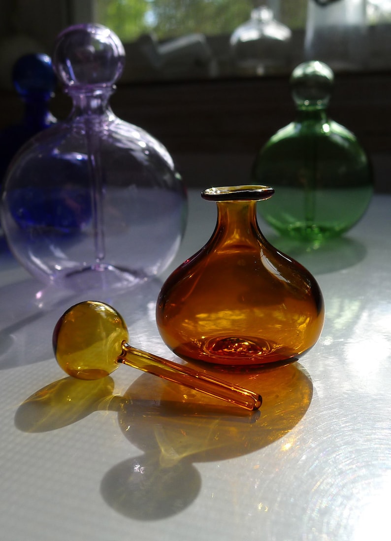 Transparent Amber Glass Perfume Bottle with Stopper Hand Blown by Jenn Goodale image 3